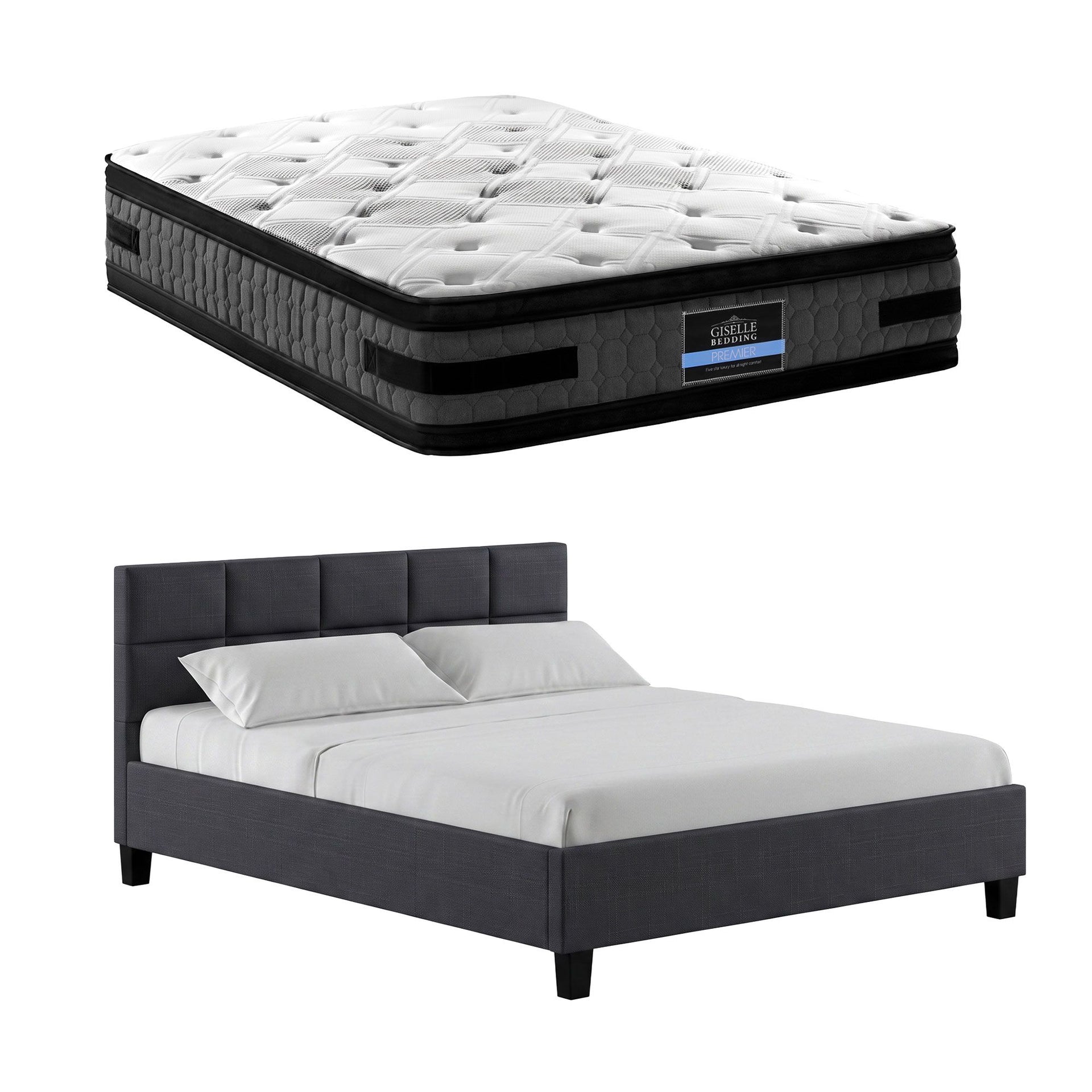 Giselle Mattress & Artiss Queen Bed Frame Bundle, 36cm Double Sided Euro Top Mattress Awezingly