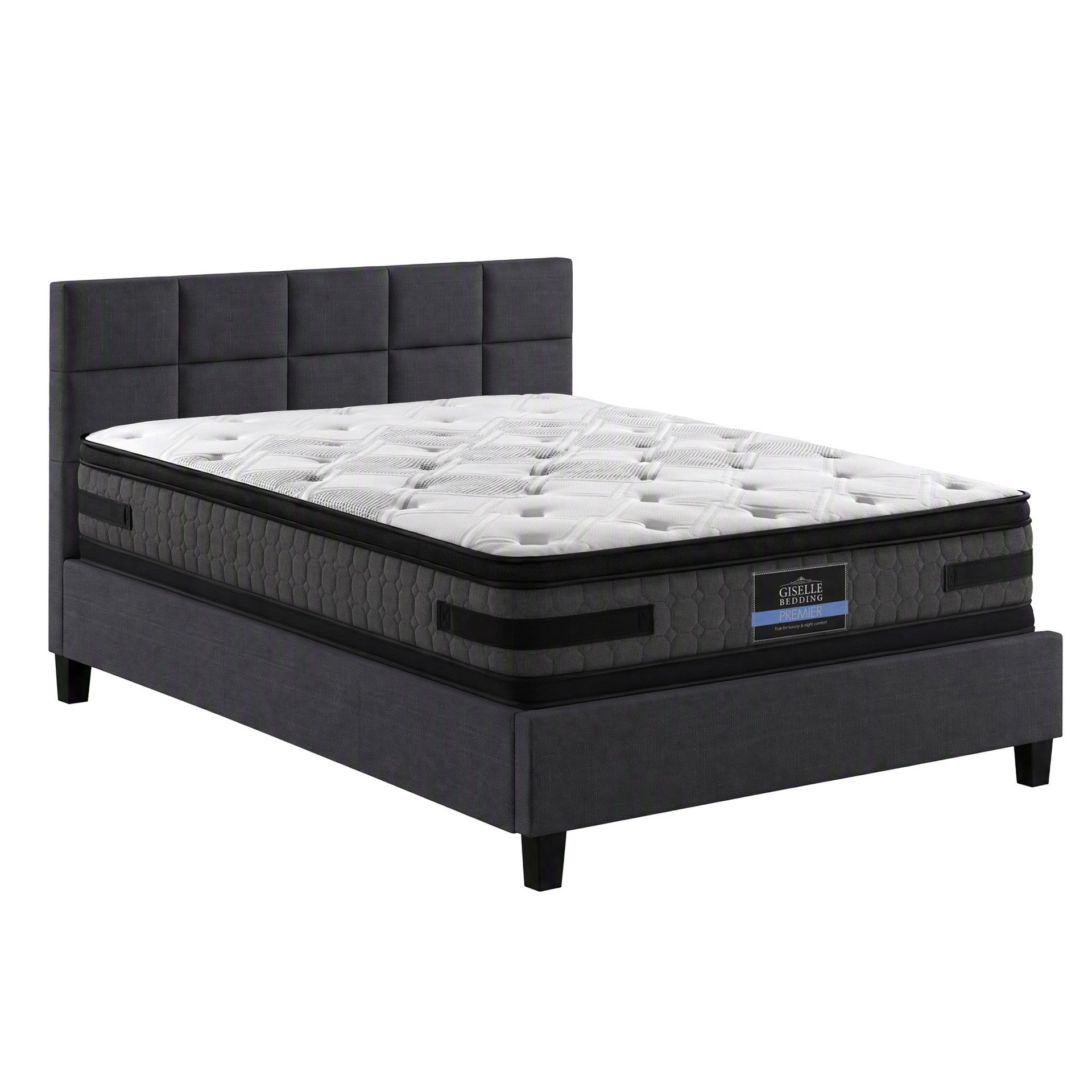 Giselle Mattress & Artiss Queen Bed Frame Bundle, 36cm Double Sided Euro Top Mattress Awezingly