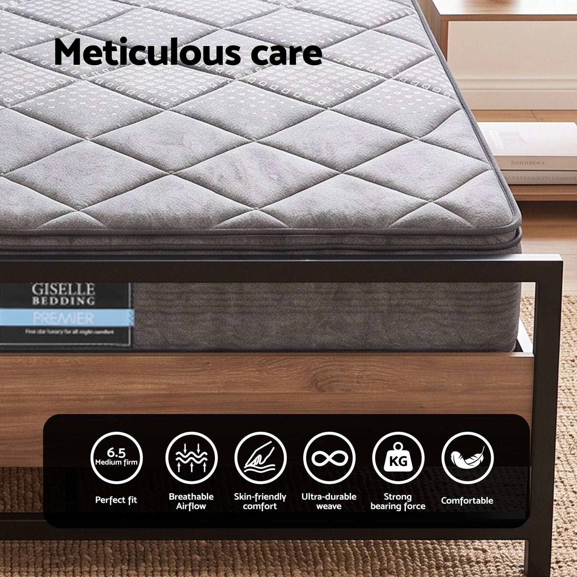 Giselle 18cm Queen Mattress Pillowtop and Artiss Metal Bed Frame Set With 2 drawers Awezingly
