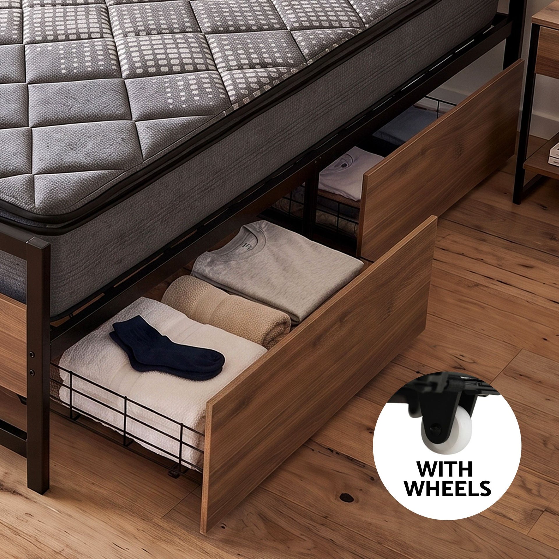 Giselle 18cm Queen Mattress Pillowtop and Artiss Metal Bed Frame Set With 2 drawers Awezingly