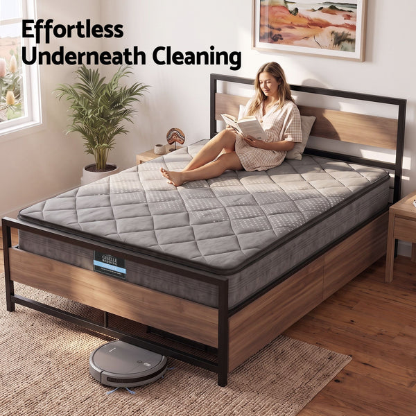 Giselle 18cm Queen Mattress Pillowtop and Artiss Metal Bed Frame Set With 2 drawers Awezingly