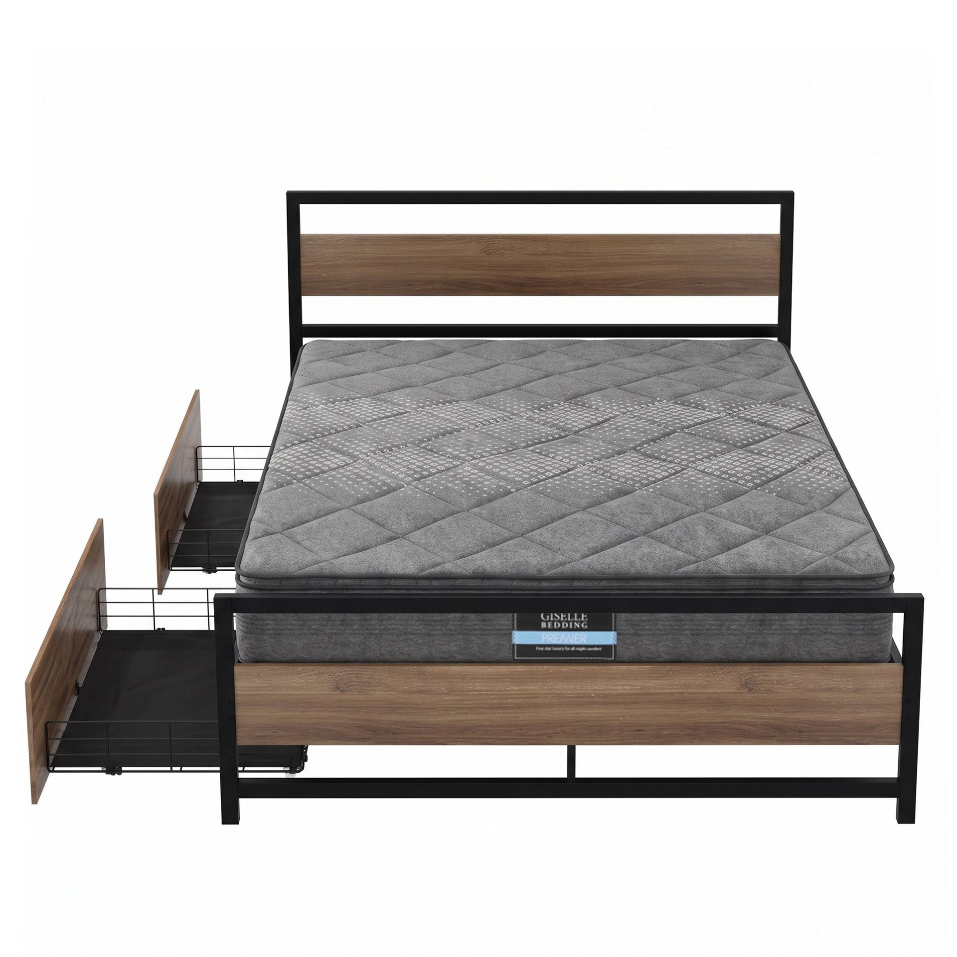Giselle 18cm Queen Mattress Pillowtop and Artiss Metal Bed Frame Set With 2 drawers Awezingly