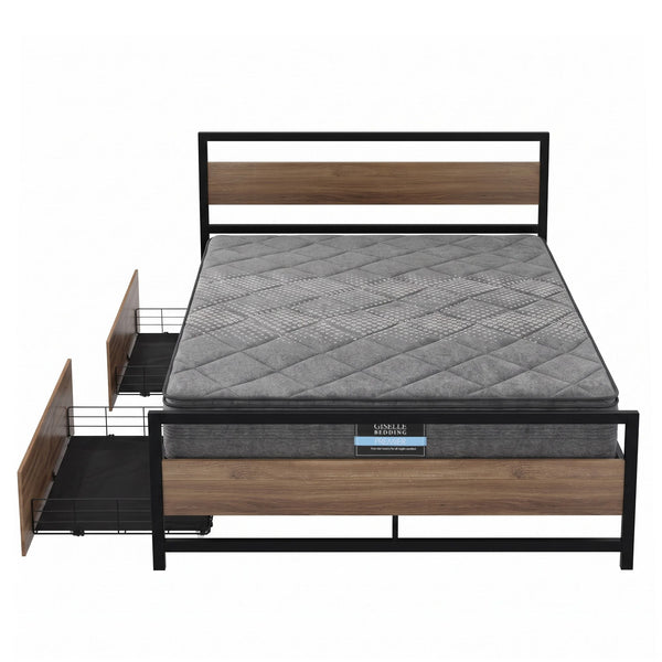 Giselle 18cm Queen Mattress Pillowtop and Artiss Metal Bed Frame Set With 2 drawers Awezingly
