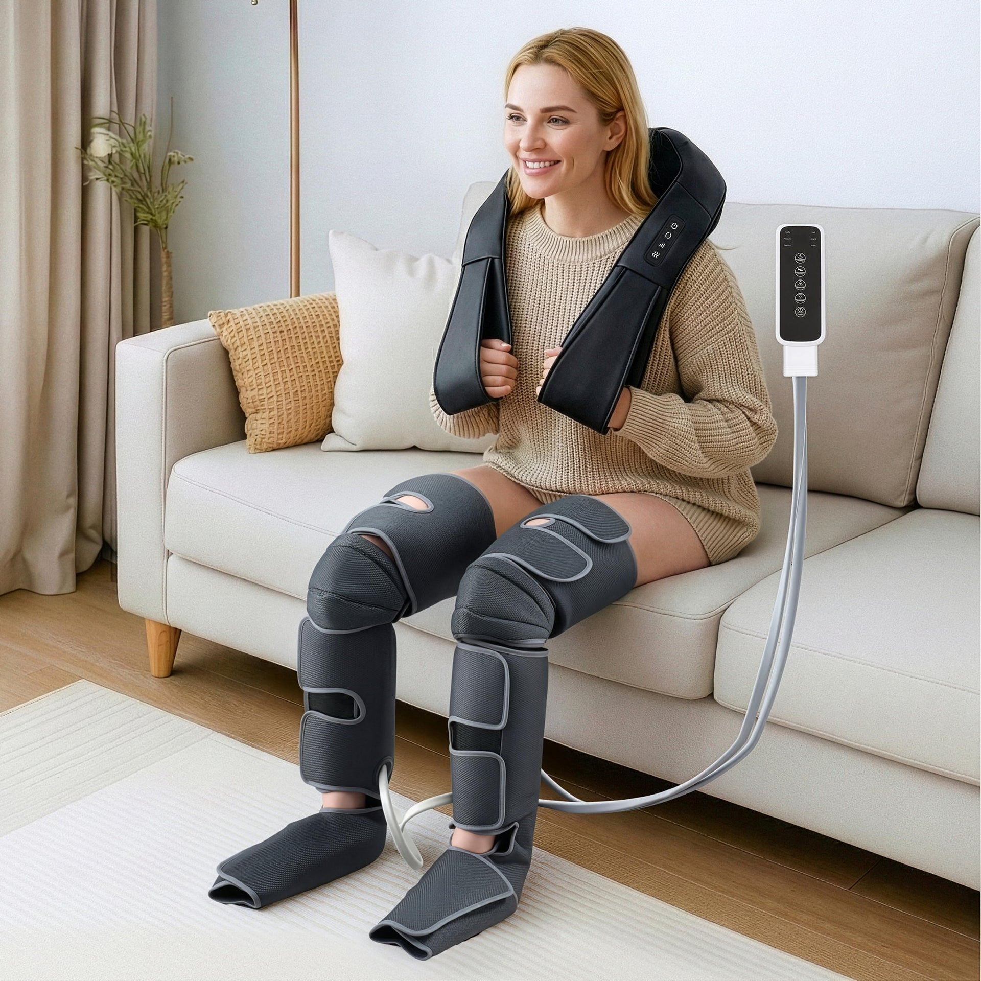 Livemor Electric Leg Foot Massager Air Wrap With Shiatsu Neck Massager Heating Awezingly