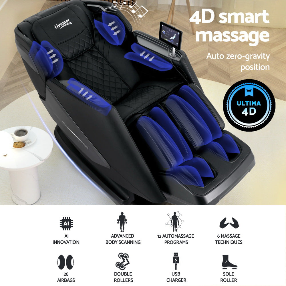 Livemor 4D Massage Chair Electric Recliner Home Massager Black Livemor