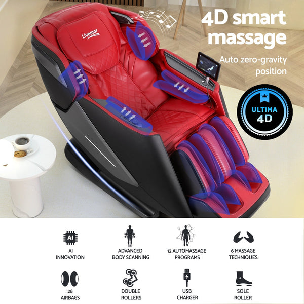 Livemor 4D Massage Chair Electric Recliner Home Massager Red Does Not Apply