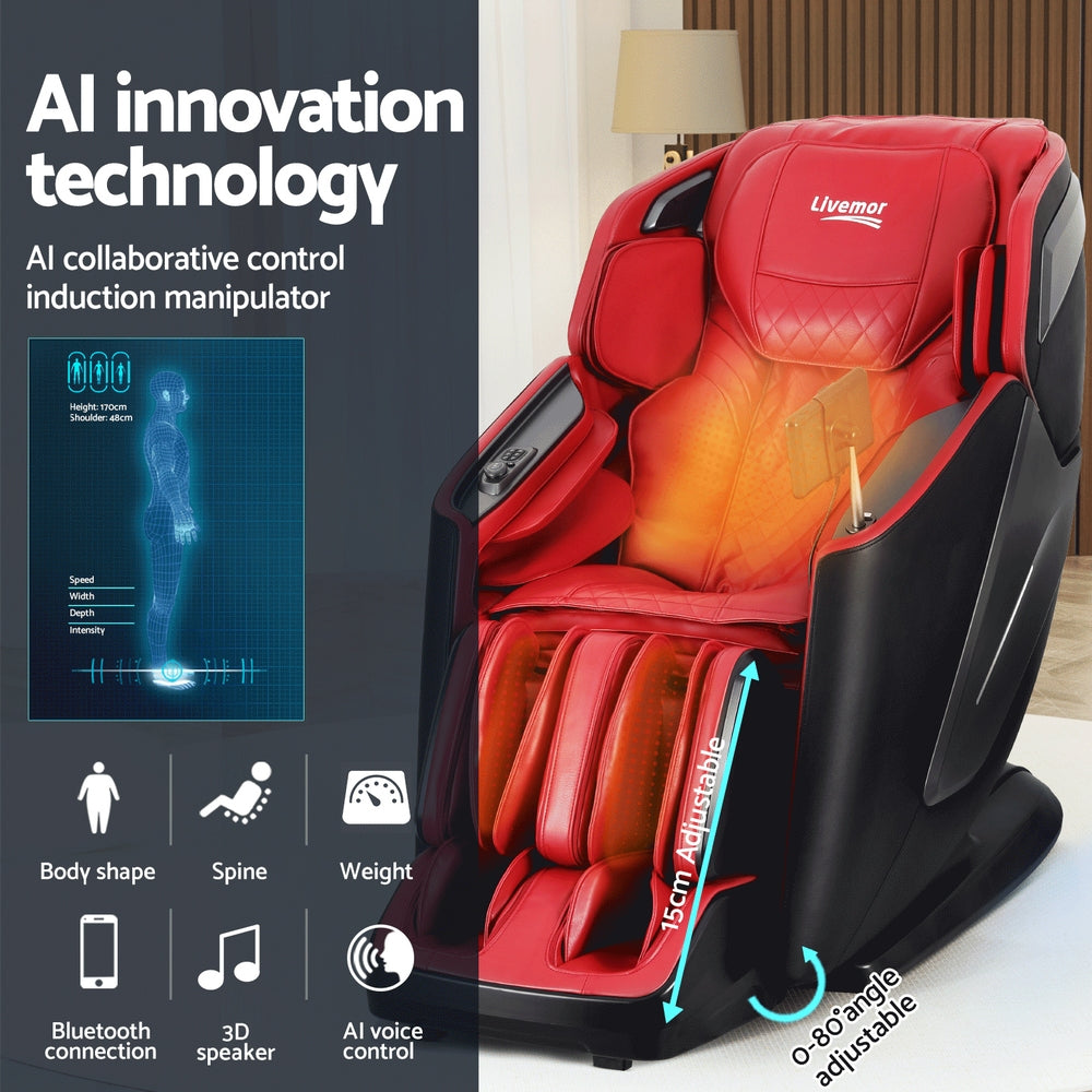 Livemor 4D Massage Chair Electric Recliner Home Massager Red Does Not Apply