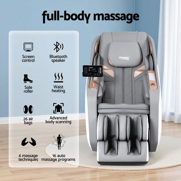 Livemor 4D Massage Chair Electric Recliner Double Core Mechanism Massager ROWA White Awezingly