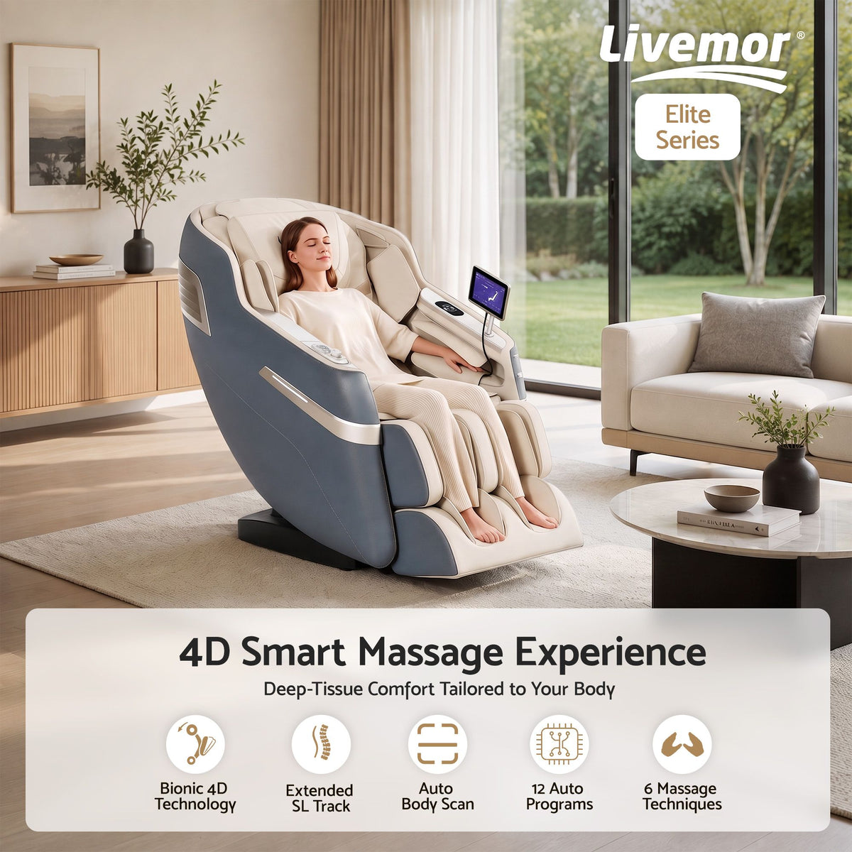 Livemor 4D Massage Chair Electric Recliner Home Massager Gray Sina Livemor