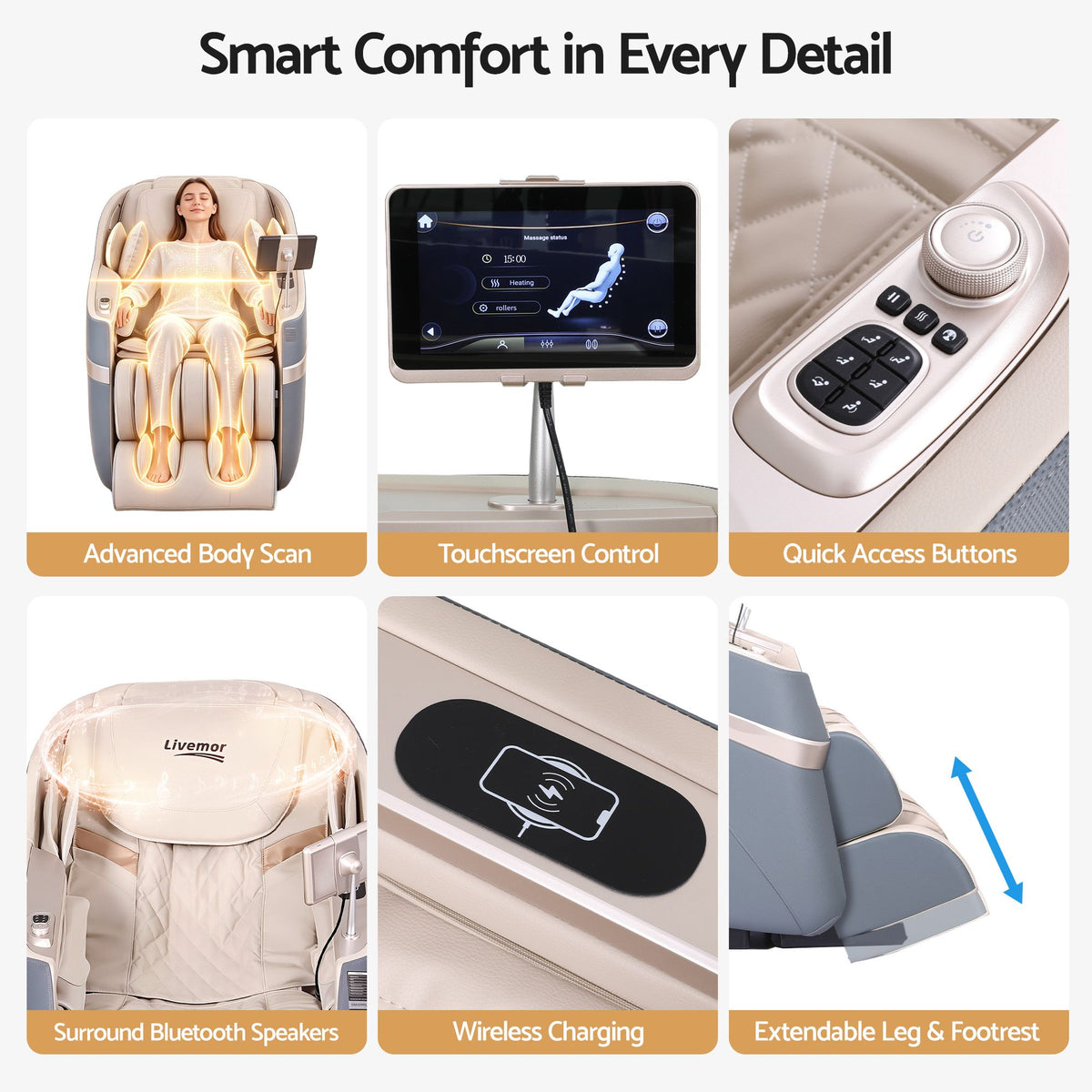 Livemor 4D Massage Chair Electric Recliner Home Massager Gray Sina Livemor