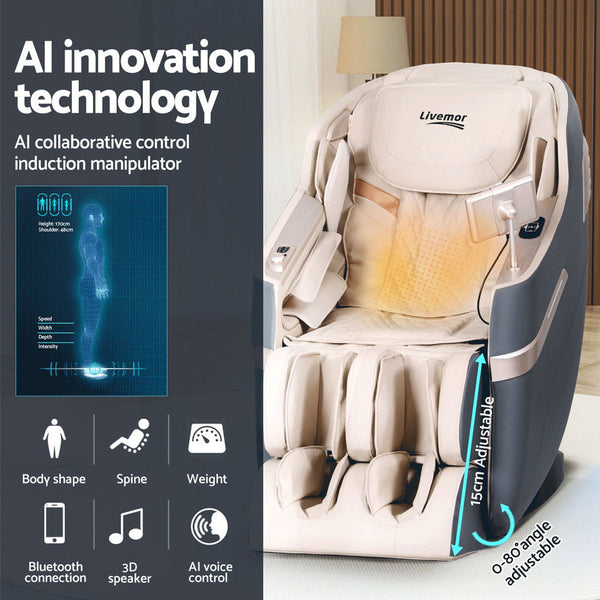 Livemor 4D Massage Chair Electric Recliner Home Massager Gray Sina Livemor