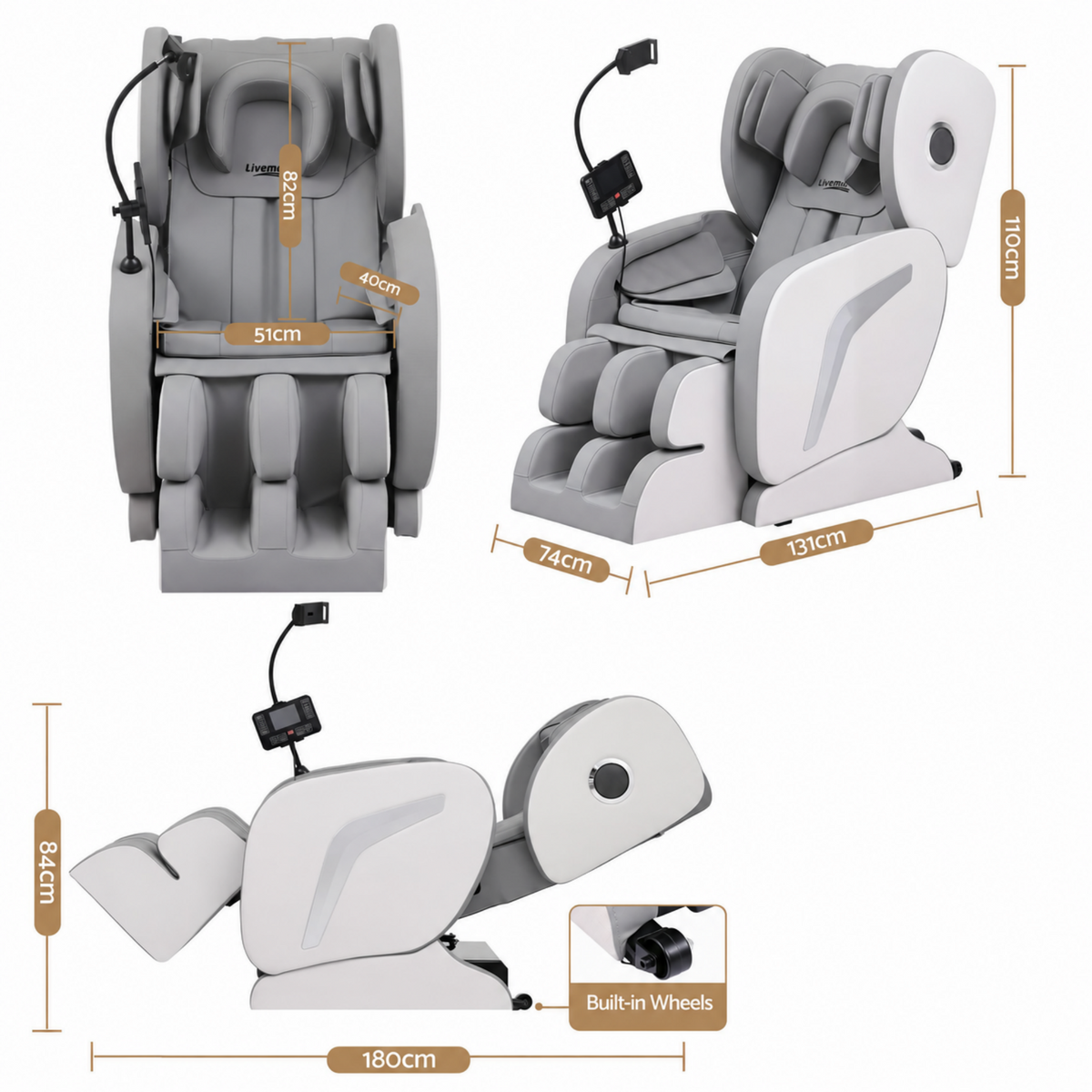 Livemor Full Body Massage Chair VEGA, Foot Roller, Waist & Calf Heat, Recliner, Airbags Compression Awezingly