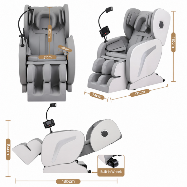 Livemor Full Body Massage Chair VEGA, Foot Roller, Waist & Calf Heat, Recliner, Airbags Compression Awezingly