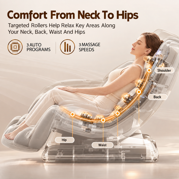 Livemor Full Body Massage Chair VEGA, Foot Roller, Waist & Calf Heat, Recliner, Airbags Compression Awezingly