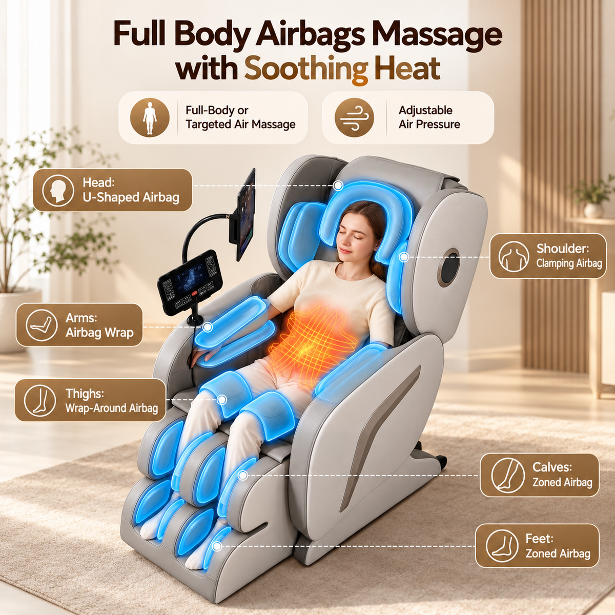 Livemor Full Body Massage Chair VEGA, Foot Roller, Waist & Calf Heat, Recliner, Airbags Compression Awezingly