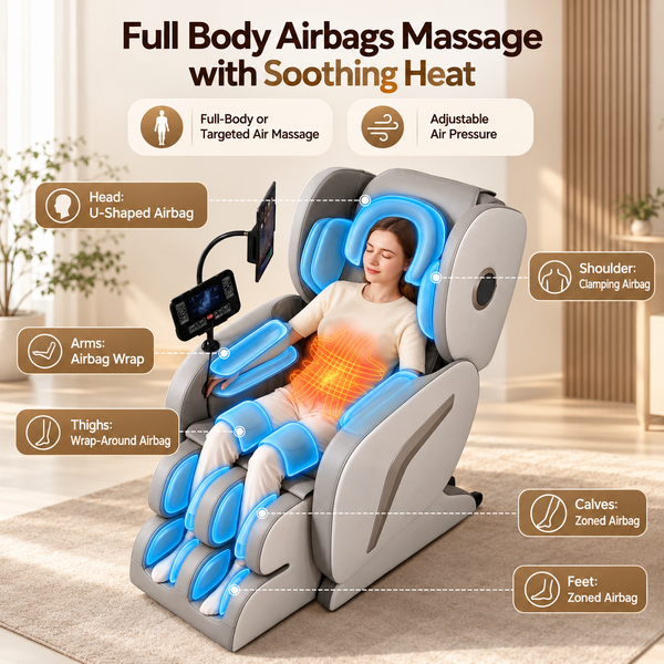 Livemor Full Body Massage Chair VEGA, Foot Roller, Waist & Calf Heat, Recliner, Airbags Compression Awezingly