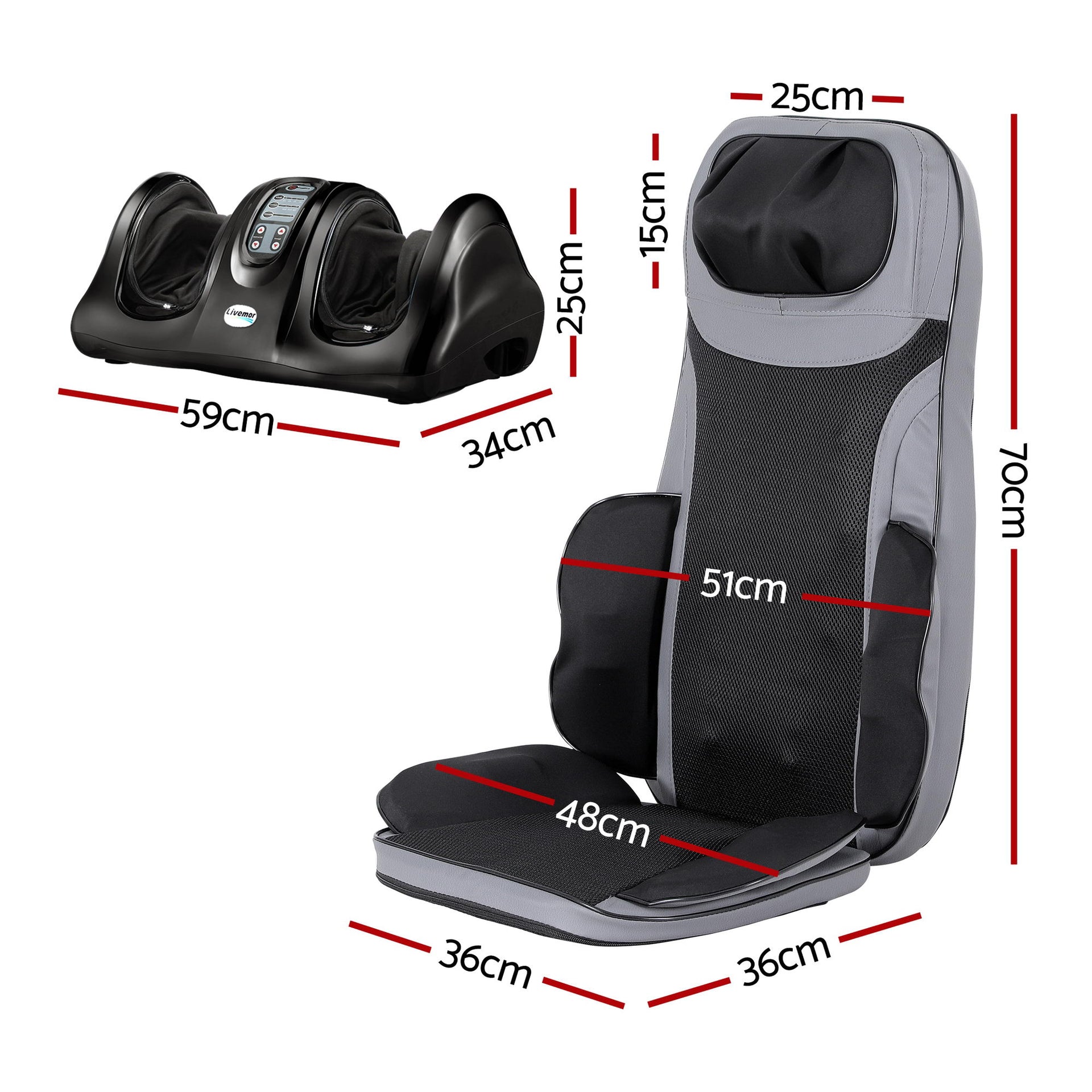 Livemor 8-nodes Full Back Massage Seat Cushion Heating With Foot Massagers Awezingly