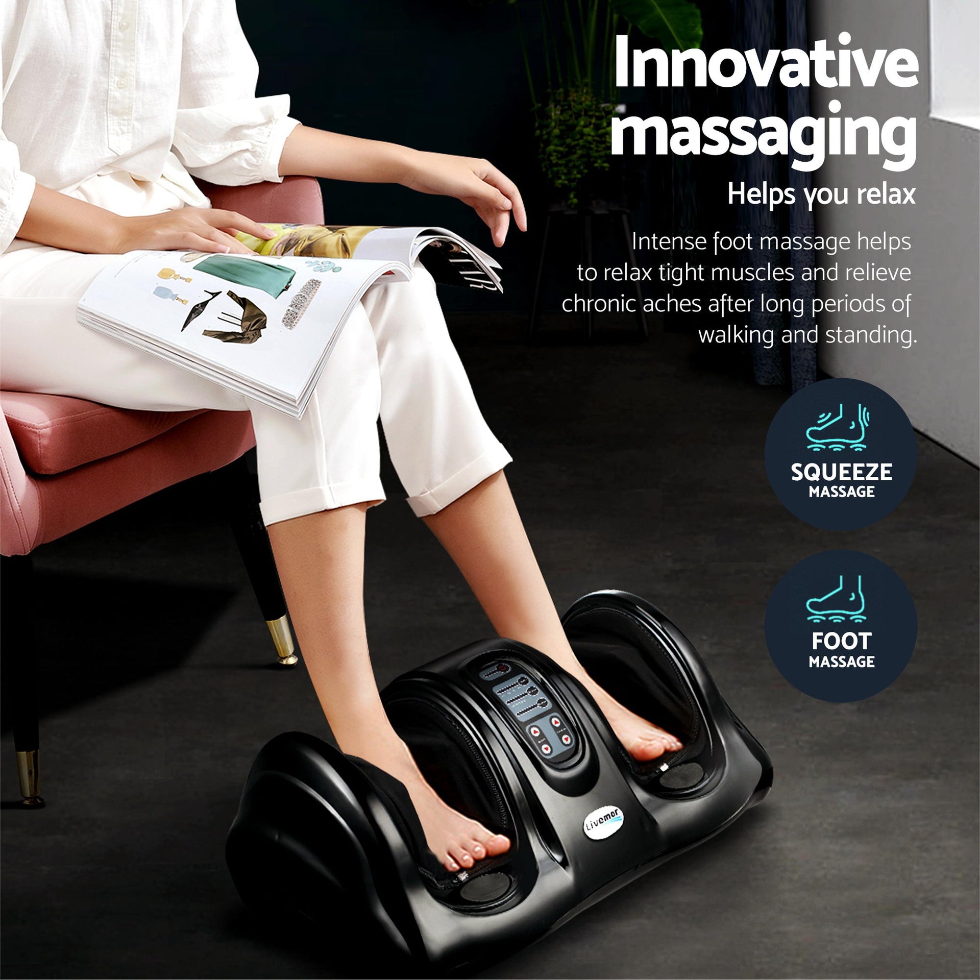 Livemor 8-nodes Full Back Massage Seat Cushion Heating With Foot Massagers Awezingly