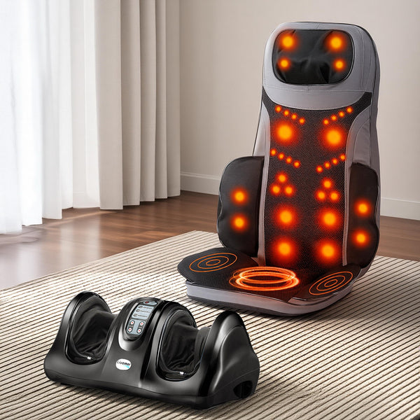 Livemor 8-nodes Full Back Massage Seat Cushion Heating With Foot Massagers Awezingly
