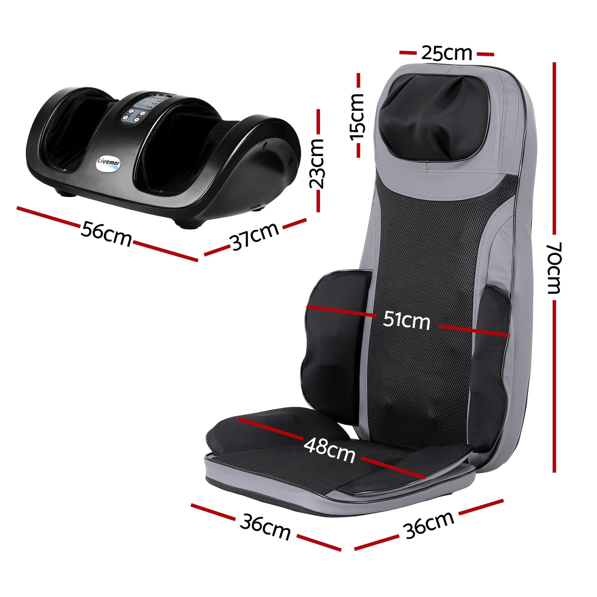 Livemor Full Back Massage Seat Cushion Heating With Kneading Foot Massagers Awezingly