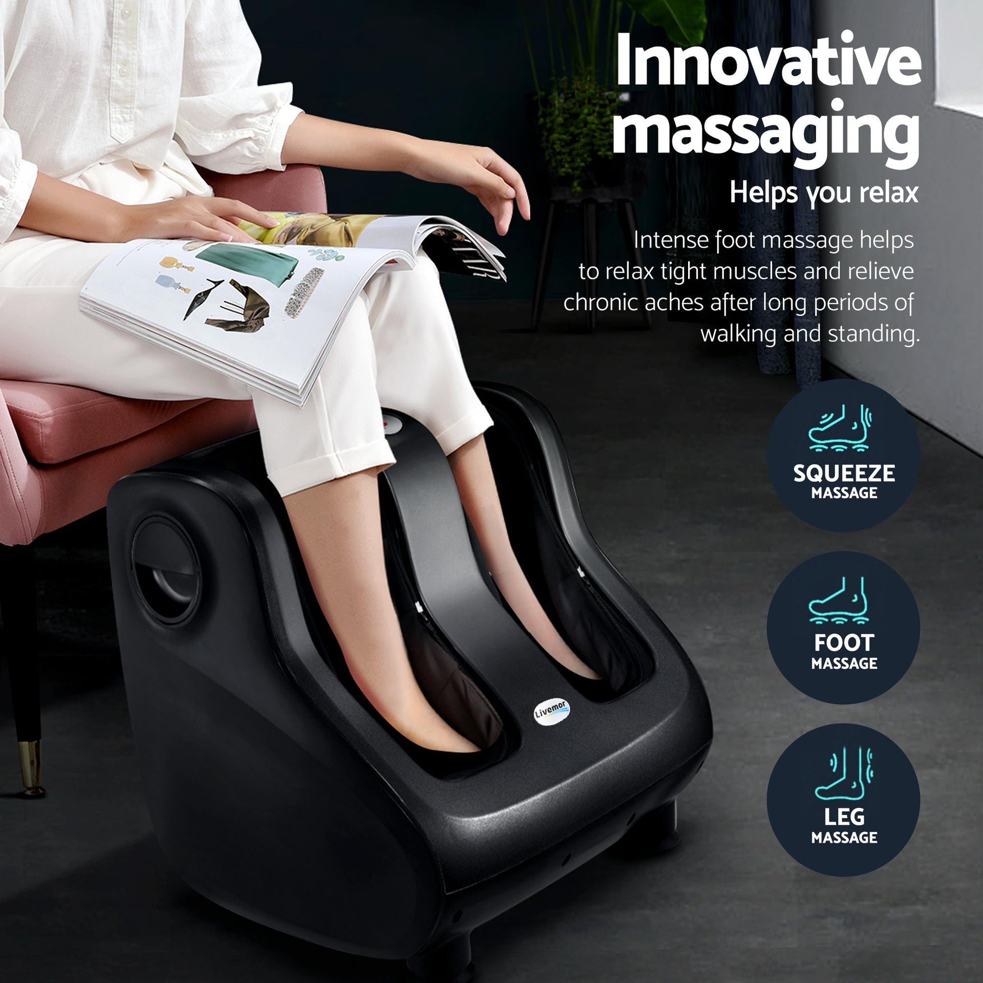 Livemor Full Back Massage Seat Cushion Heating With 360° Foot Massagers Awezingly