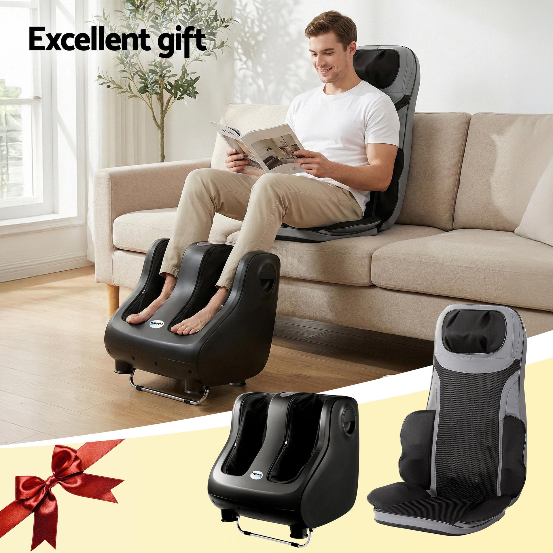 Livemor Full Back Massage Seat Cushion Heating With 360° Foot Massagers Awezingly