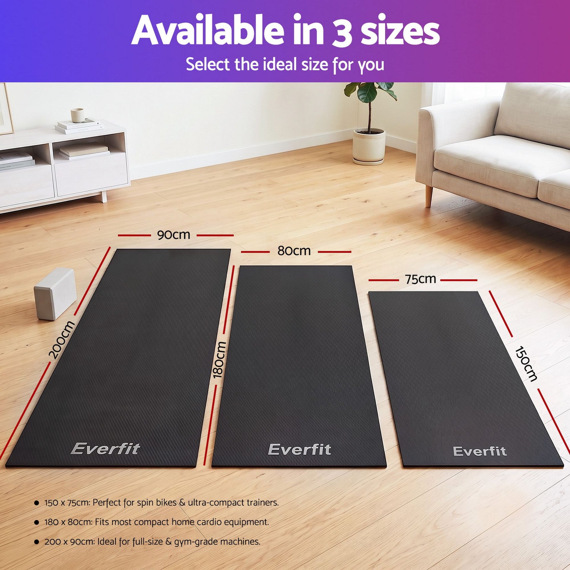 Everfit Exercise Equipment Mat Treadmill Floor Rug Home Gym Fitness Yoga 1.5M Awezingly
