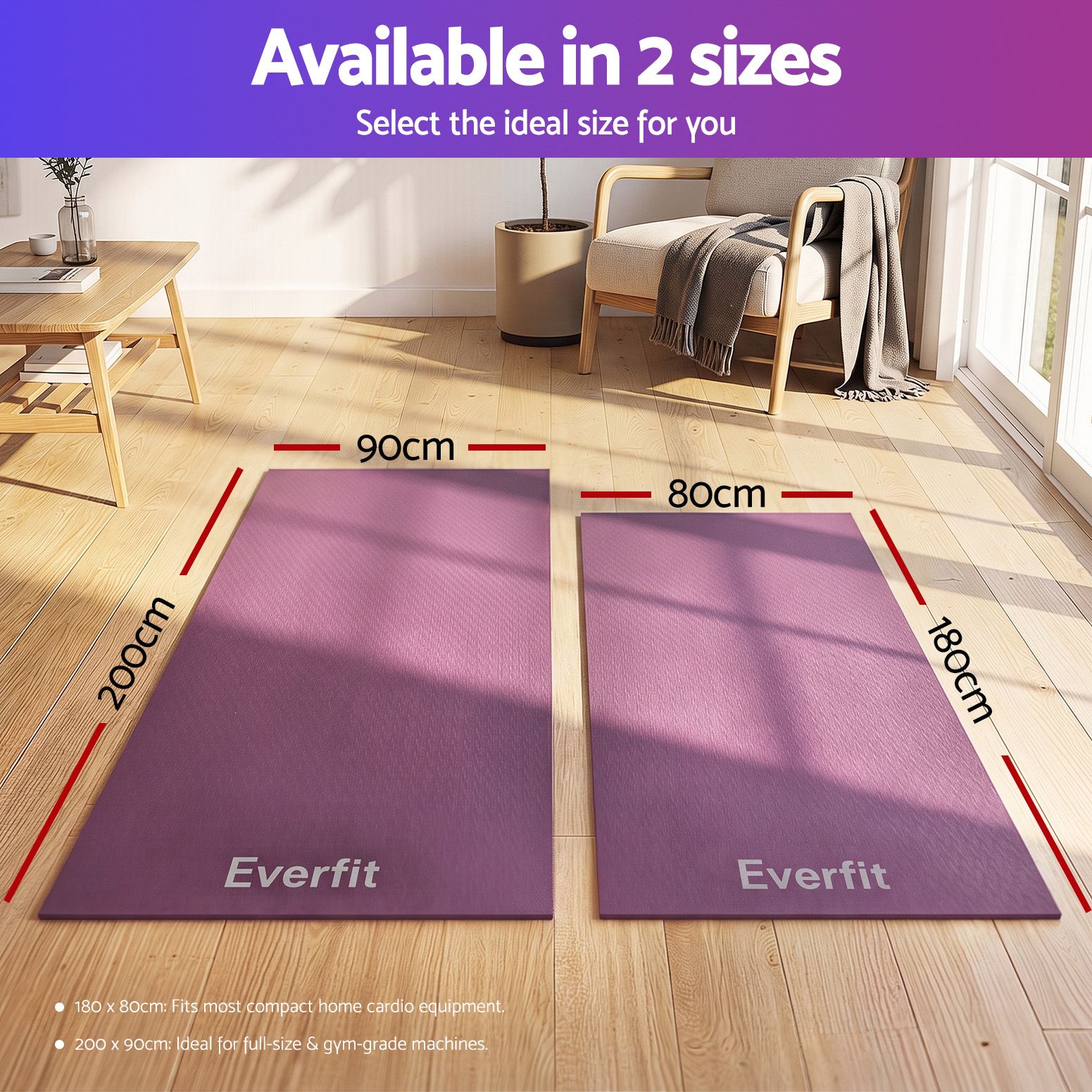 Everfit Exercise Equipment Mat 2M Treadmill Floor Rug Home Gym Fitness Purple Awezingly