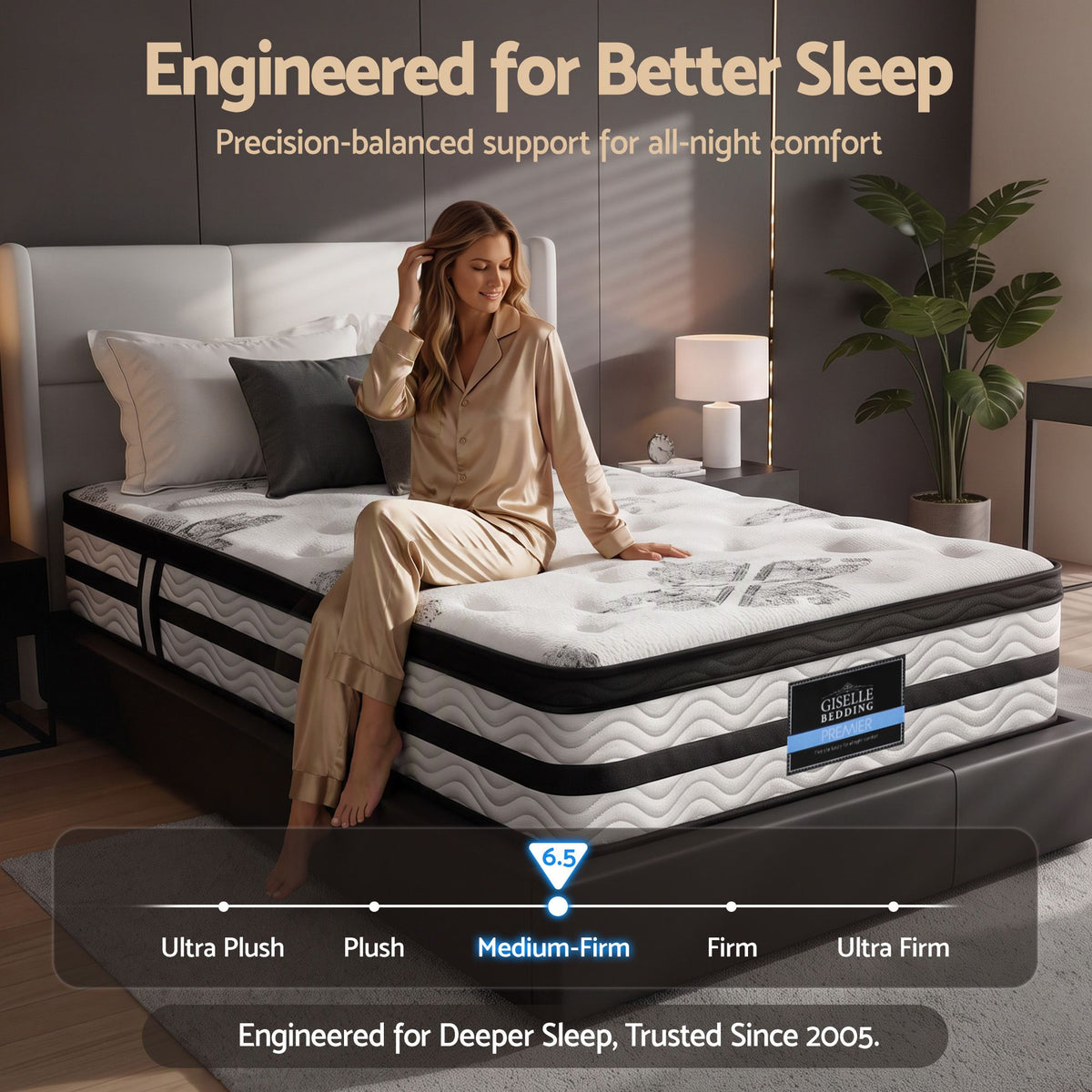 Giselle Bedding Algarve Euro Top Pocket Spring Mattress 34cm Thick King Single Giselle Bedding