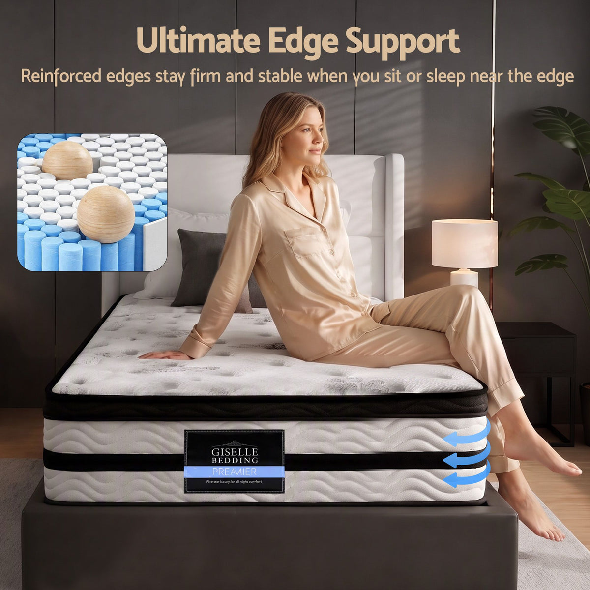 Giselle Bedding Algarve Euro Top Pocket Spring Mattress 34cm Thick King Single Giselle Bedding