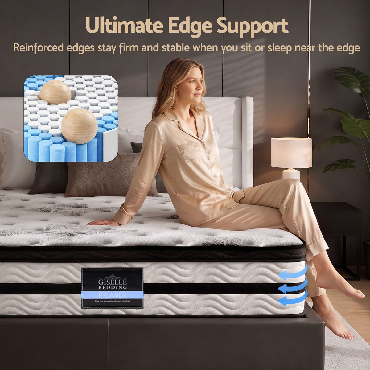 Giselle Bedding Algarve Euro Top Pocket Spring Mattress 34cm Thick Queen Giselle Bedding