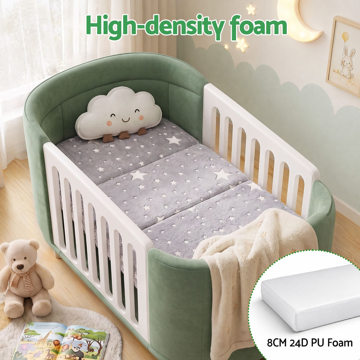 Giselle Bedding Foldable Cot Mattress for Travel Cot, Glow-in-Dark Cover Awezingly