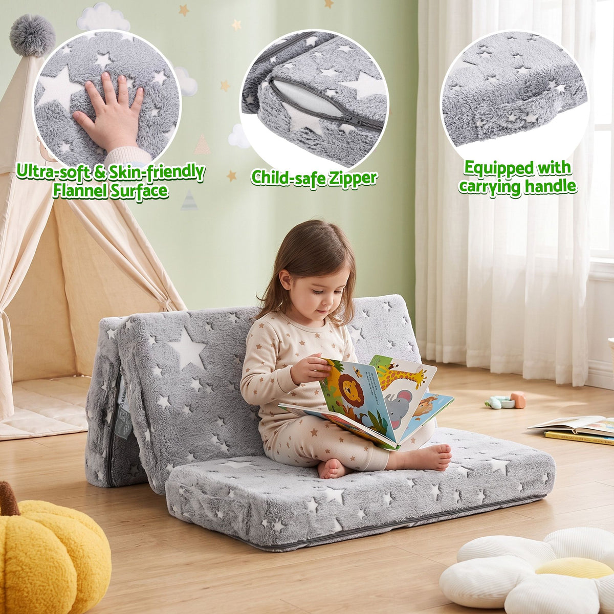 Giselle Bedding Foldable Cot Mattress for Travel Cot, Glow-in-Dark Cover Awezingly