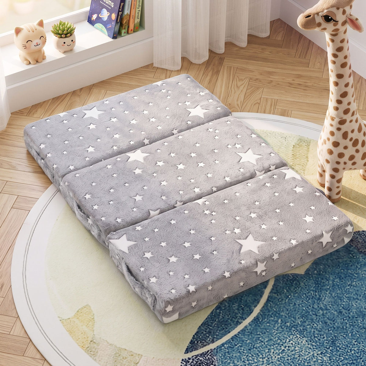 Giselle Bedding Foldable Cot Mattress for Travel Cot, Glow-in-Dark Cover Awezingly