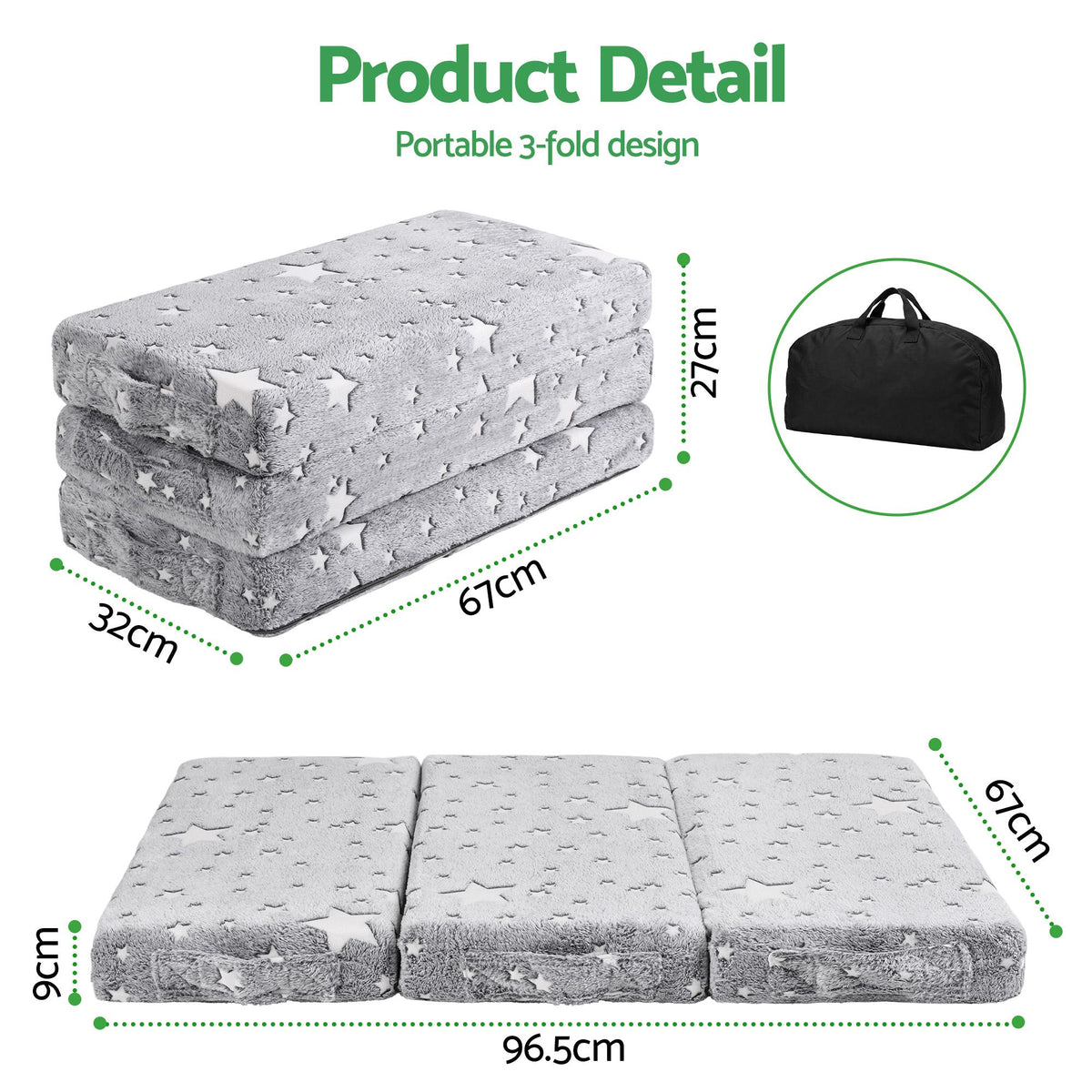 Giselle Bedding Foldable Cot Mattress for Travel Cot, Glow-in-Dark Cover Awezingly