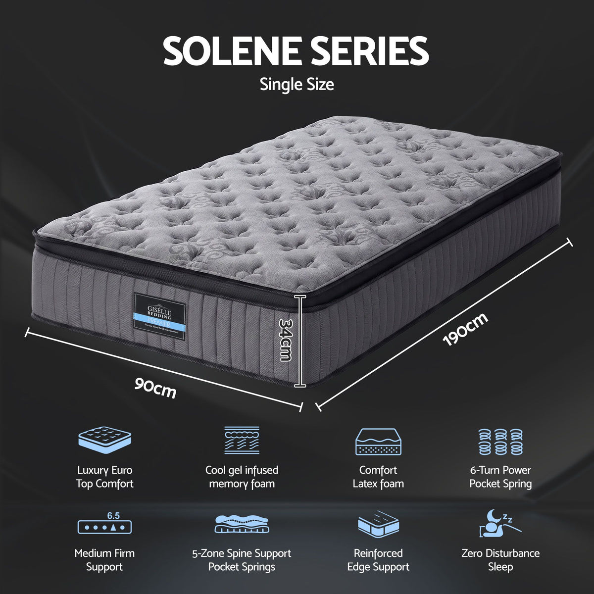 Bed Mattress Giselle 34cm Single Giselle Bedding