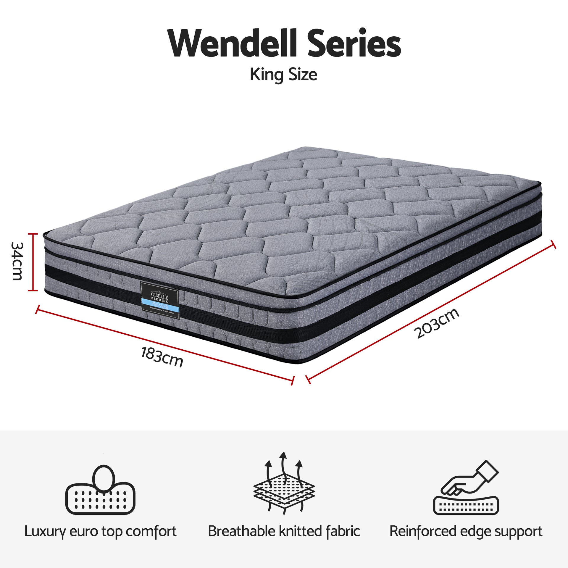 Giselle Bedding 34cm King Mattress Hybrid, Pocket Spring Bed Mattress Awezingly