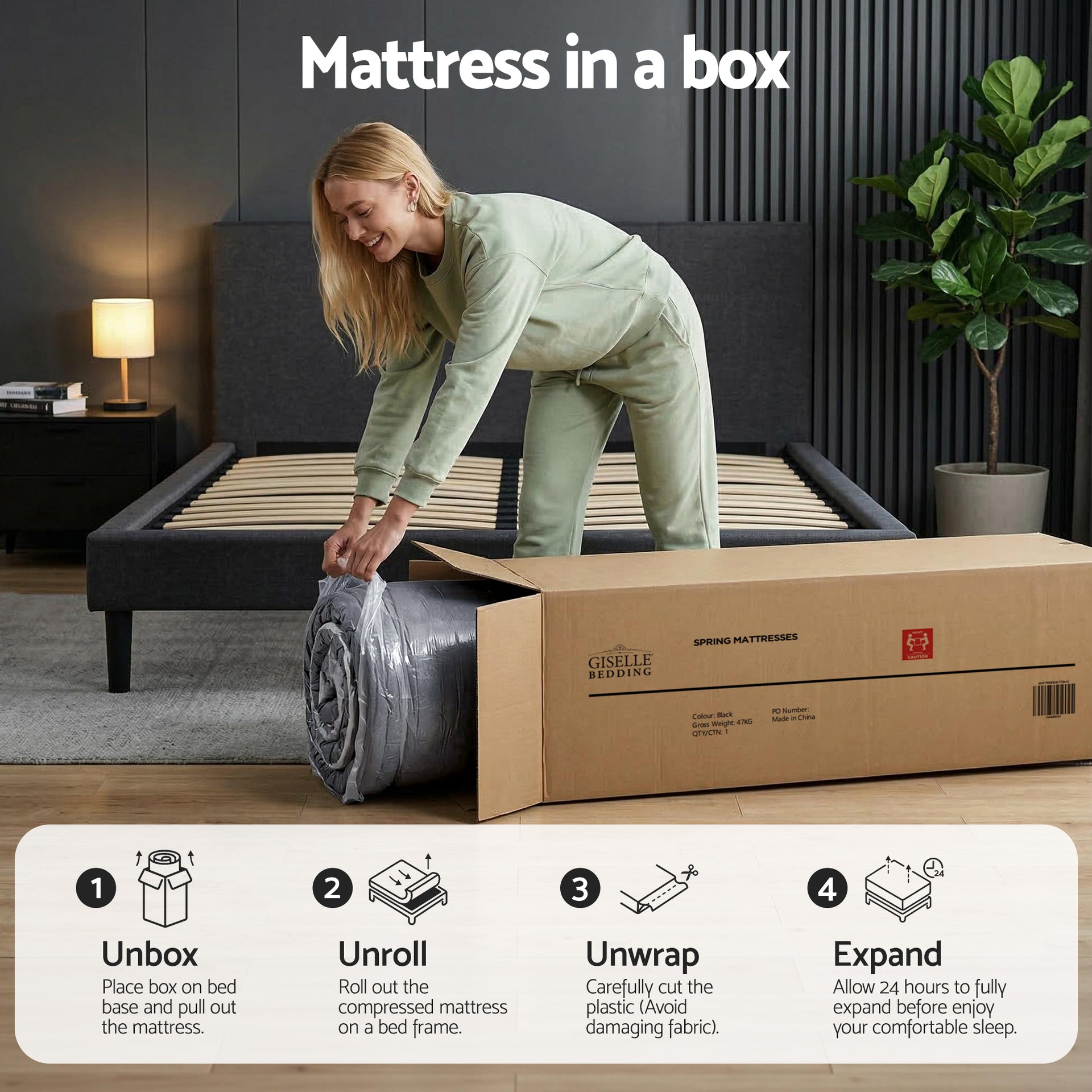 Giselle Bedding 34cm King Mattress Hybrid, Pocket Spring Bed Mattress Awezingly