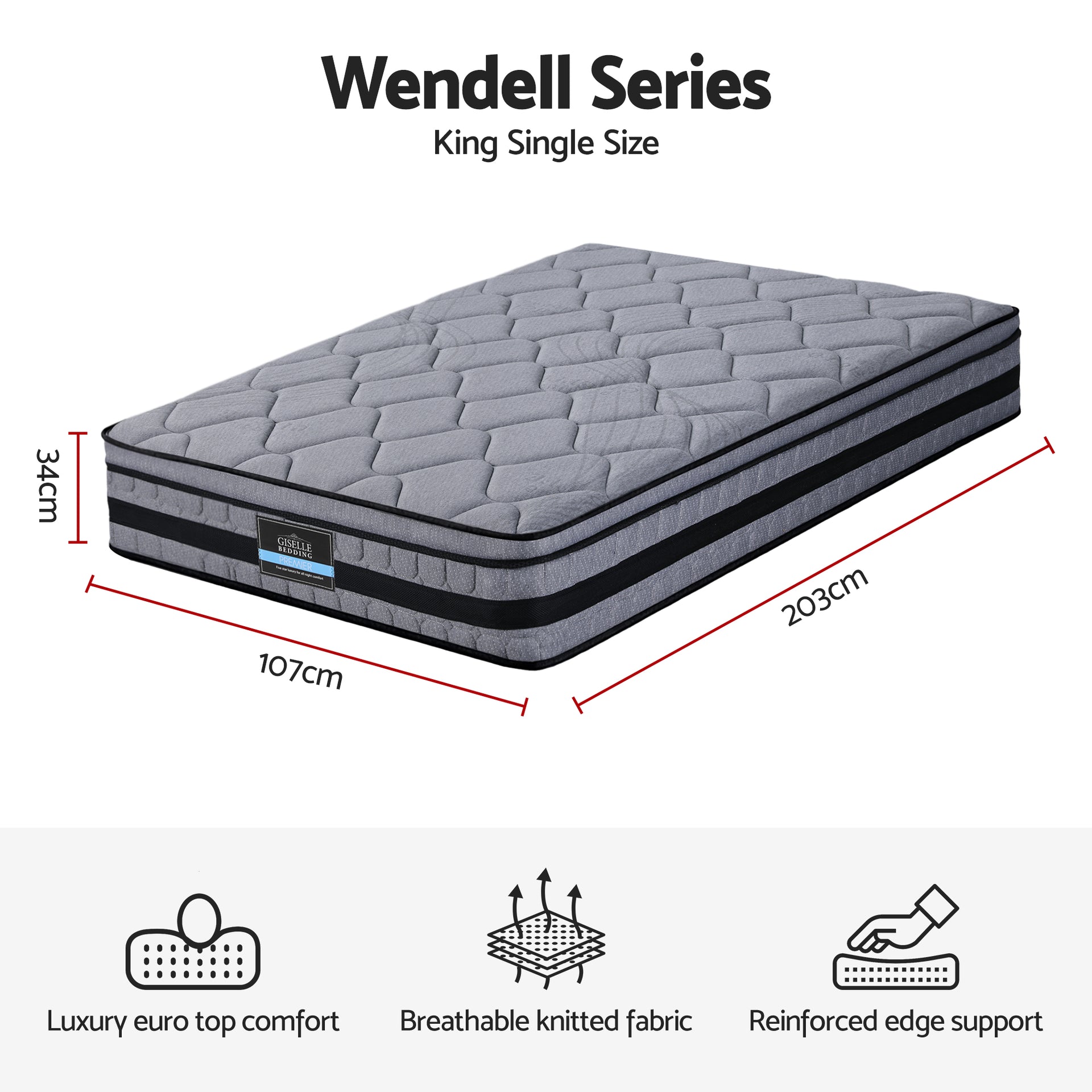 Giselle Bedding 34cm King Single Mattress Hybrid, Pocket Spring Bed Mattress Awezingly