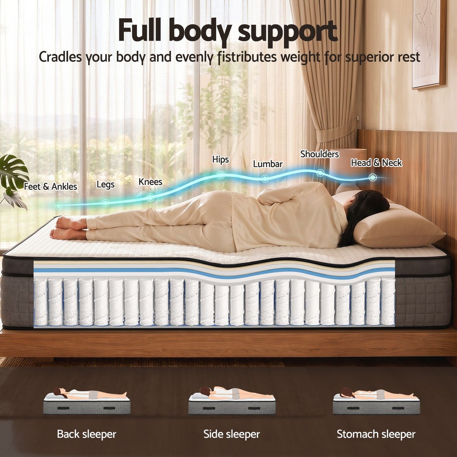 Giselle Bedding Double Mattress 37cm 4-in-1 Adjustable Firmness Cooling Gel Memory Foam Dual-Zone Flippable for Couples Awezingly