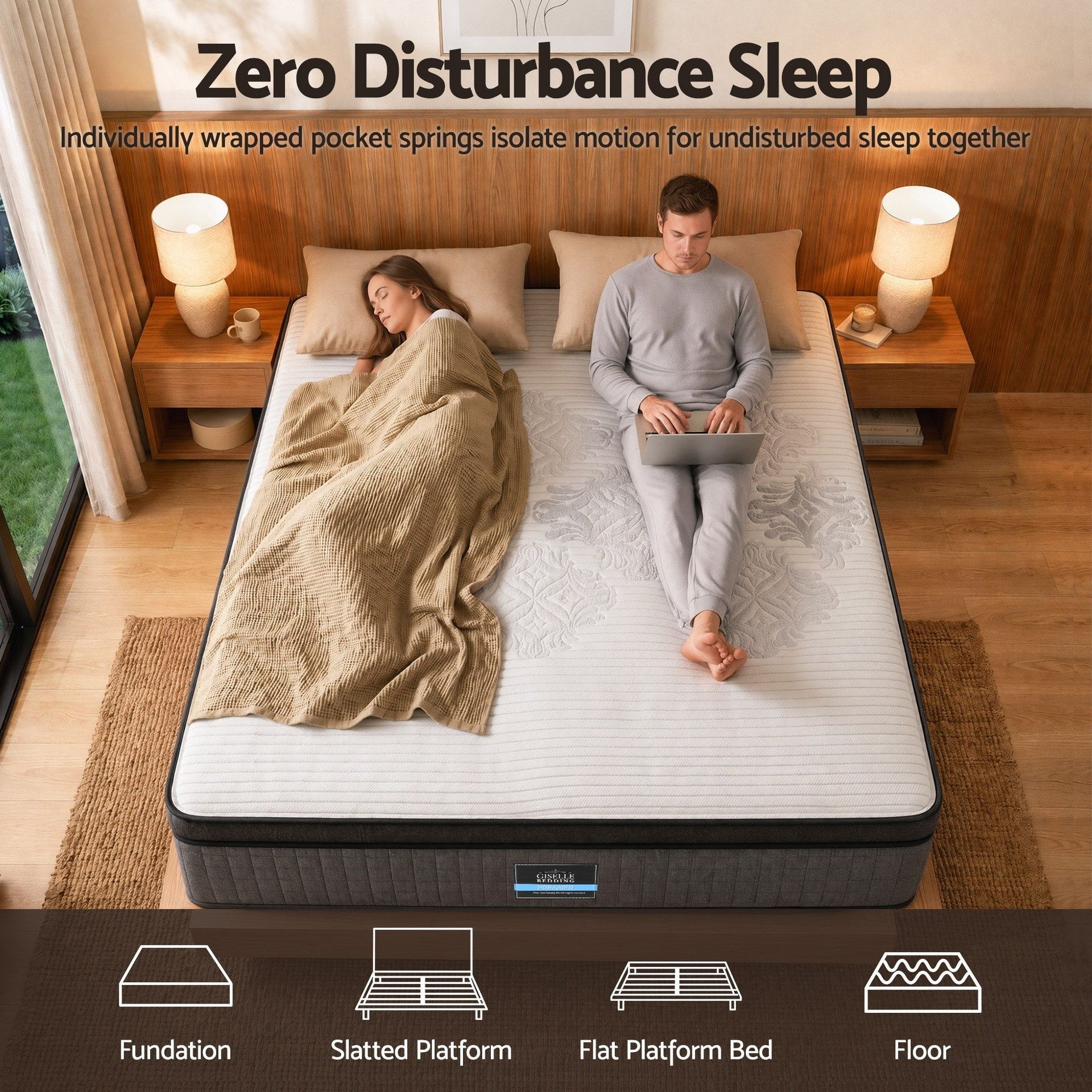 Giselle Bedding Double Mattress 37cm 4-in-1 Adjustable Firmness Cooling Gel Memory Foam Dual-Zone Flippable for Couples Awezingly