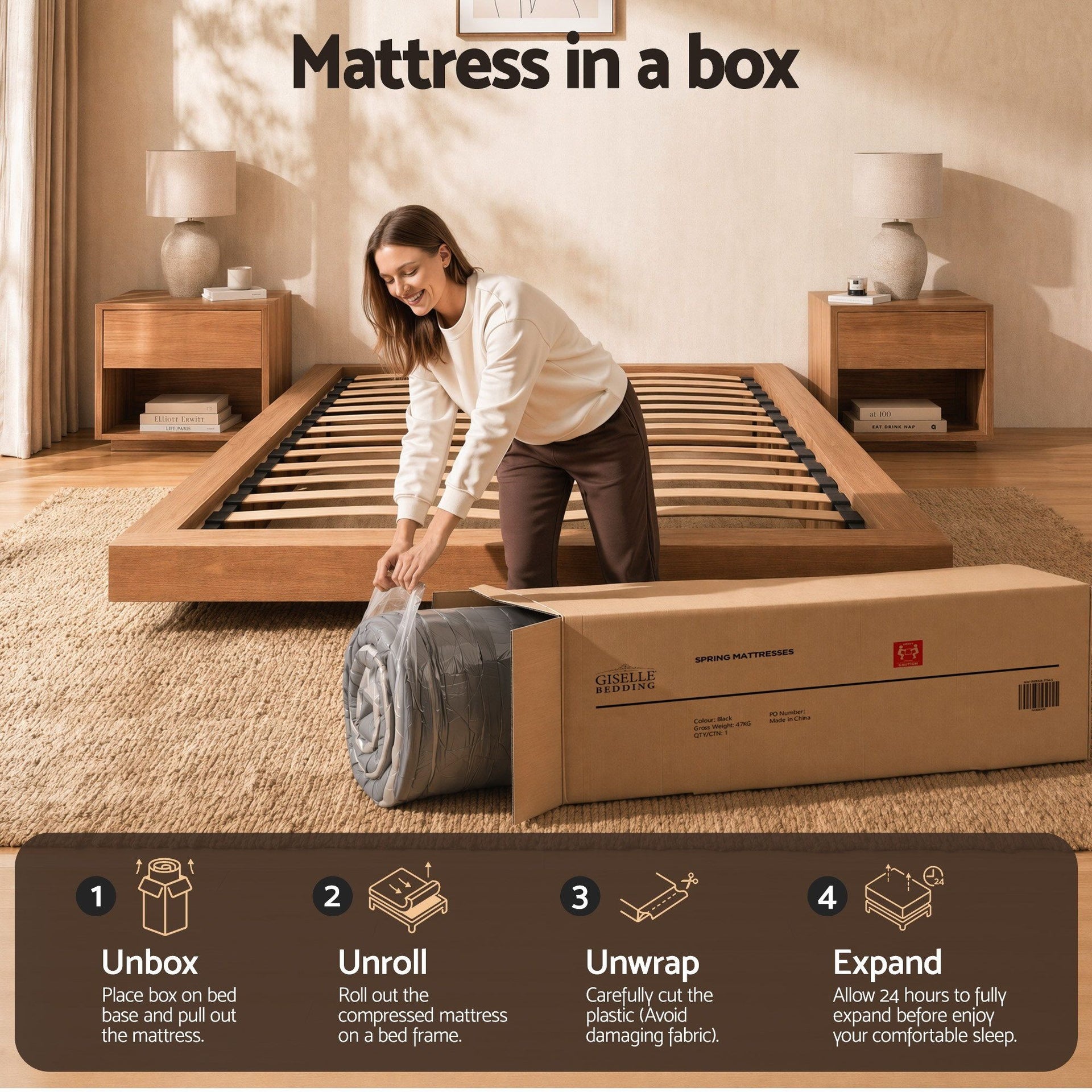 Giselle Bedding Double Mattress 37cm 4-in-1 Adjustable Firmness Cooling Gel Memory Foam Dual-Zone Flippable for Couples Awezingly
