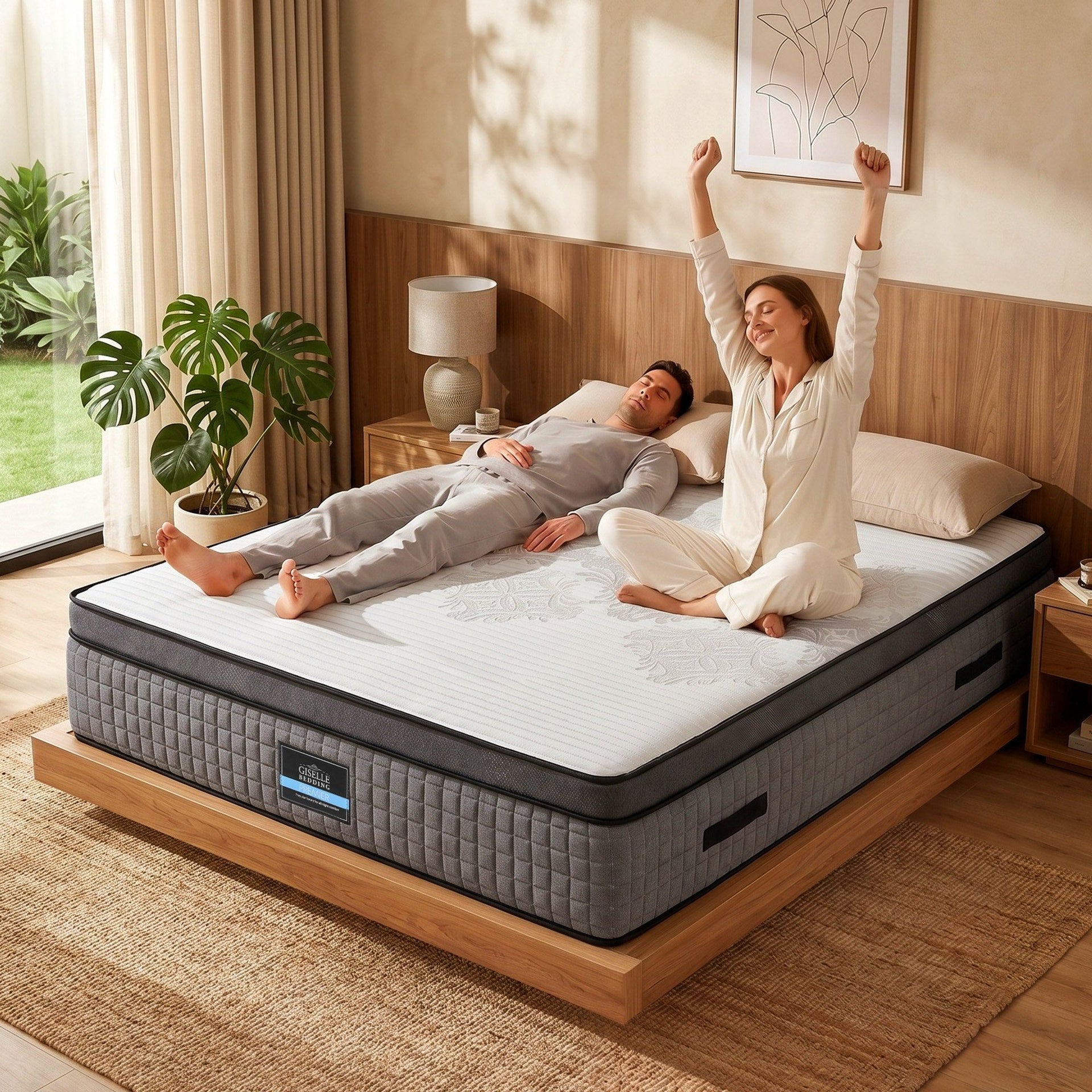 Giselle Bedding Double Mattress 37cm 4-in-1 Adjustable Firmness Cooling Gel Memory Foam Dual-Zone Flippable for Couples Awezingly