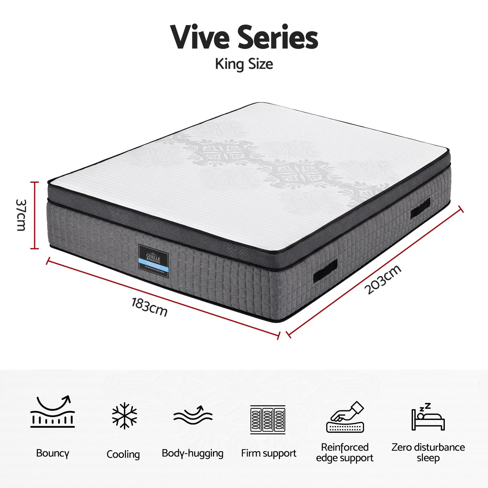 Giselle Bedding King Mattress 37cm 4-in-1 Adjustable Firmness Cooling Gel Memory Foam Dual-Zone Flippable for Couples Awezingly