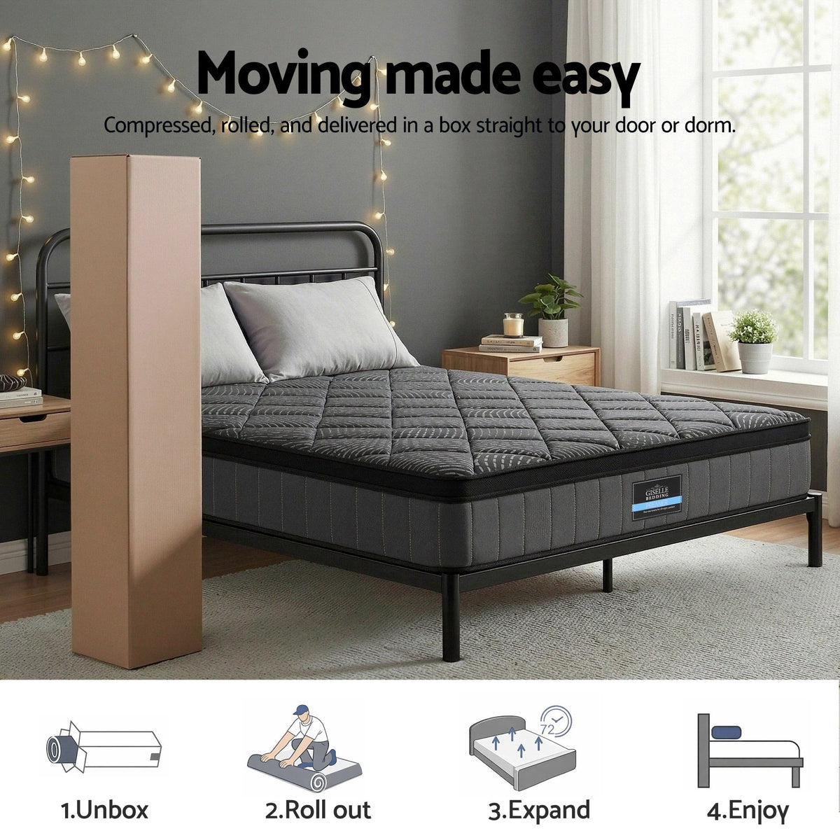 Giselle Bedding Double Mattress 25cm Pocket Spring Latex Euro Top Medium Firm Bed Awezingly