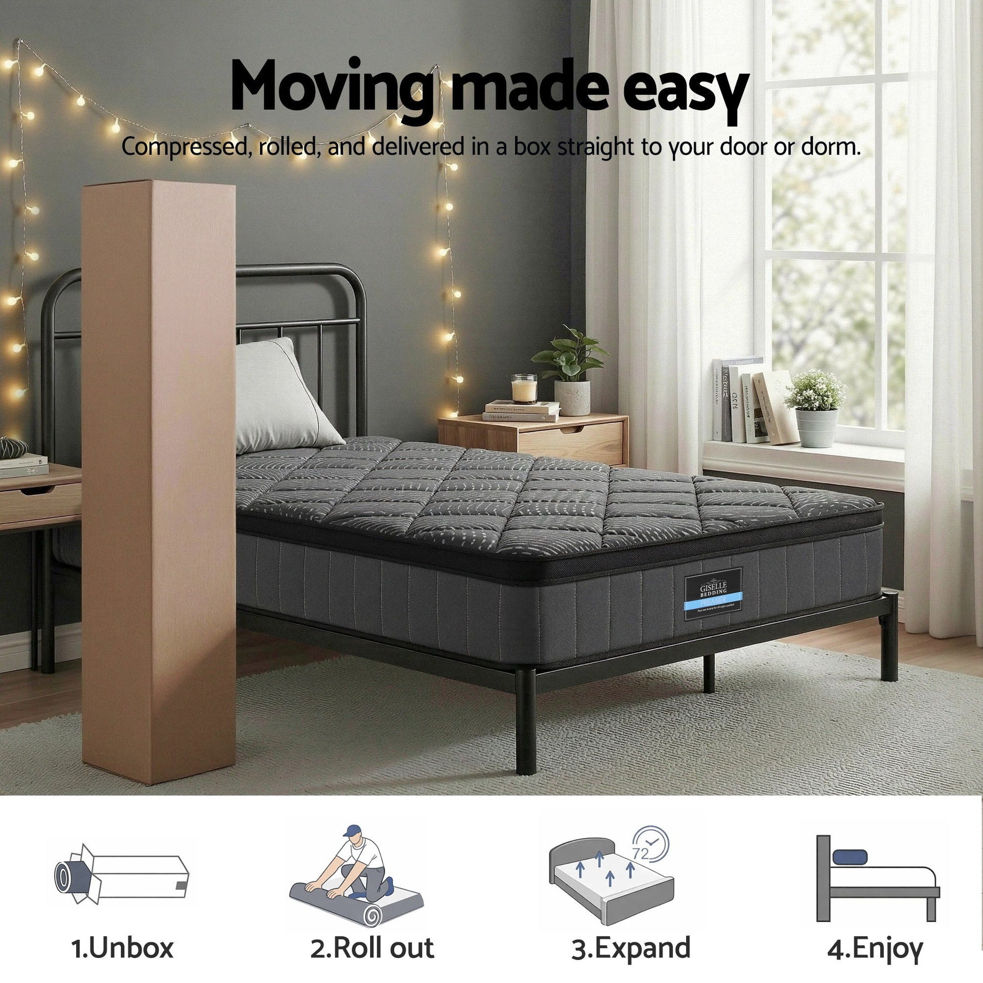 Giselle Bedding King Single Mattress 25cm Pocket Spring Latex Euro Top Medium Firm Bed Awezingly