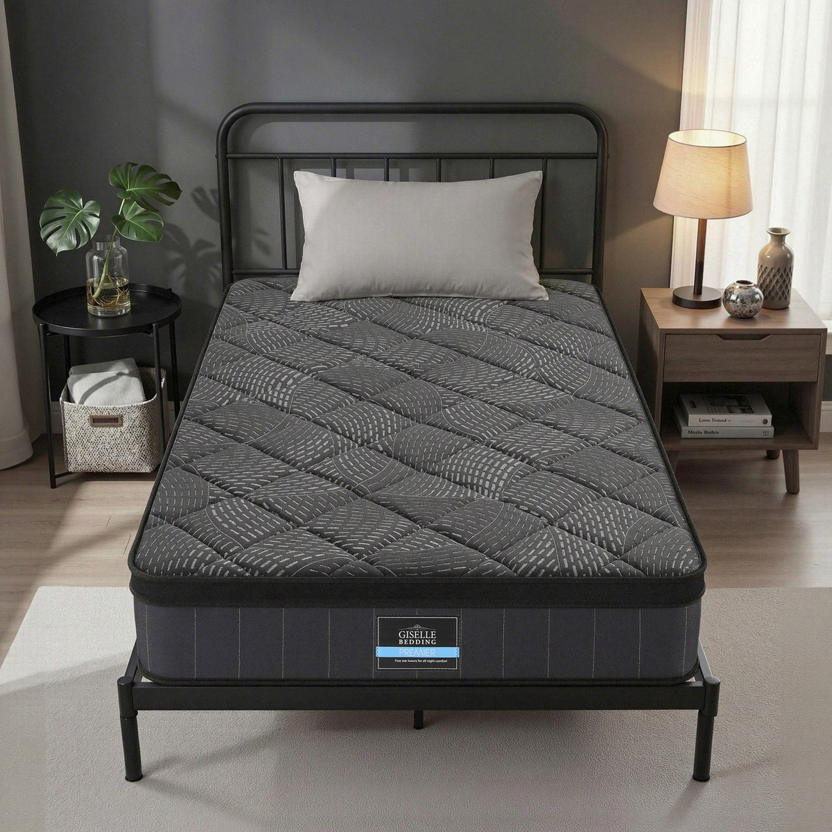 Giselle Bedding Single Mattress 25cm Pocket Spring Latex Euro Top Medium Firm Bed Awezingly