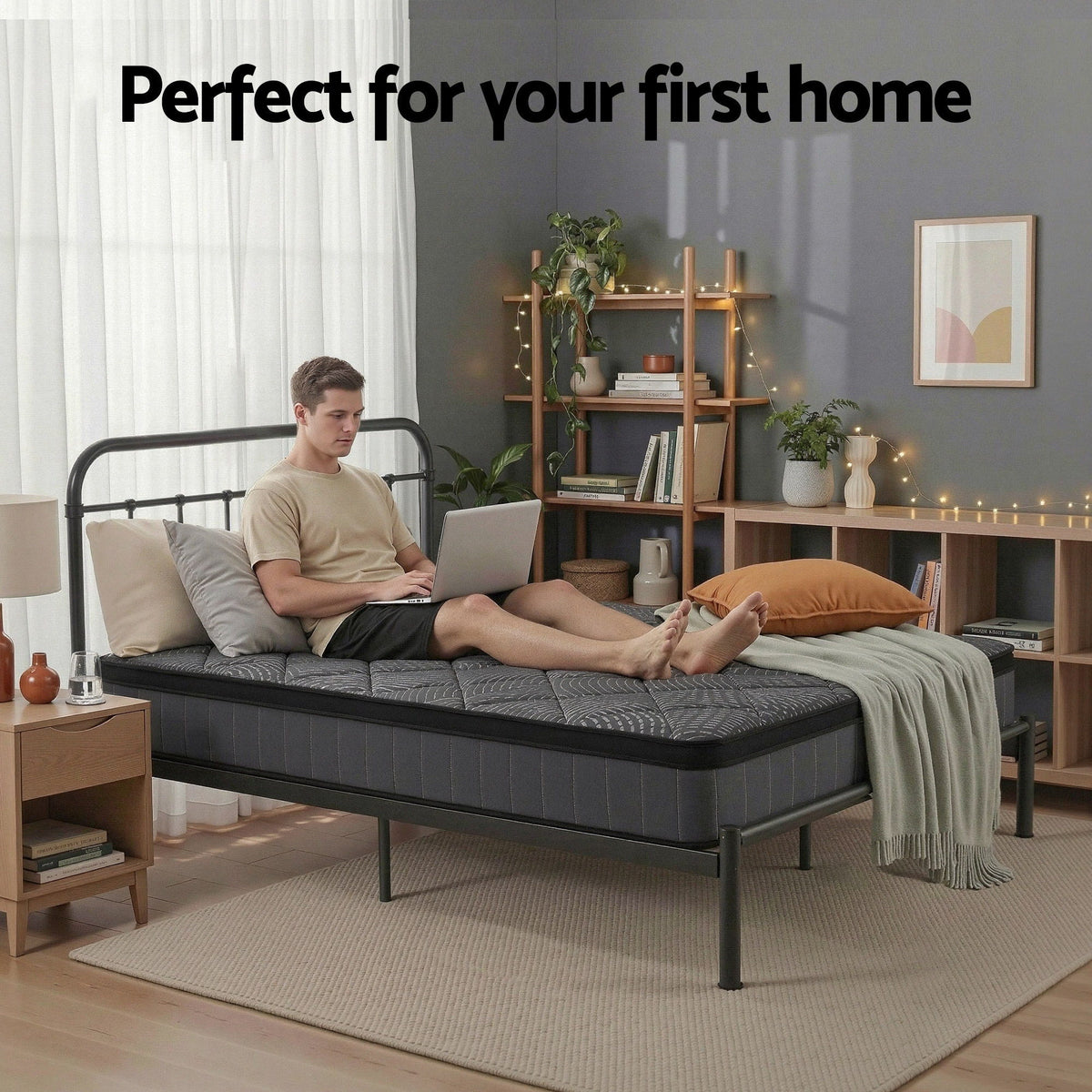 Giselle Bedding Single Mattress 25cm Pocket Spring Latex Euro Top Medium Firm Bed Awezingly