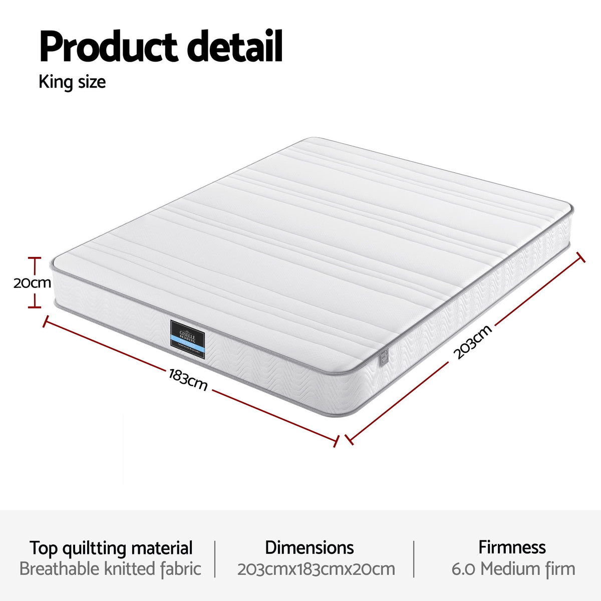 Giselle King Mattress 20cm with Reinforced Edge Support Egg-Crate Foam Awezingly