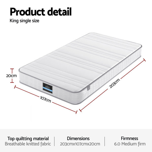 Giselle King Single Mattress 20cm with Reinforced Edge Support Egg-Crate Foam Awezingly